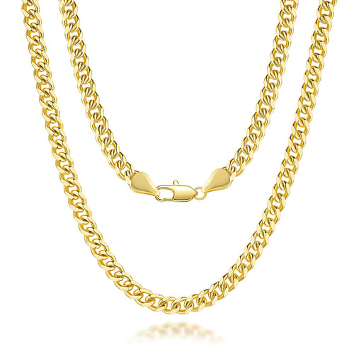 14K Gold Necklace for Women 14K Gold Chain Necklace Woman Mens Necklace Chian Gold Cuban Link Chain for Women & Men Non Tarnish Gold Necklace Gold Jewelry 5MM 16 18 20 22 24 26 30 (Length 24 Inches)